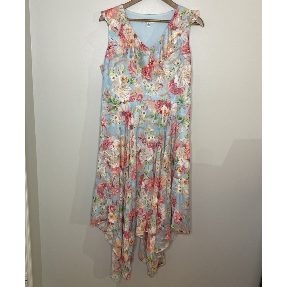 Kensie Women's 14 Midi Dress Floral Handkerchief Hem Flowy Fairy Feminine